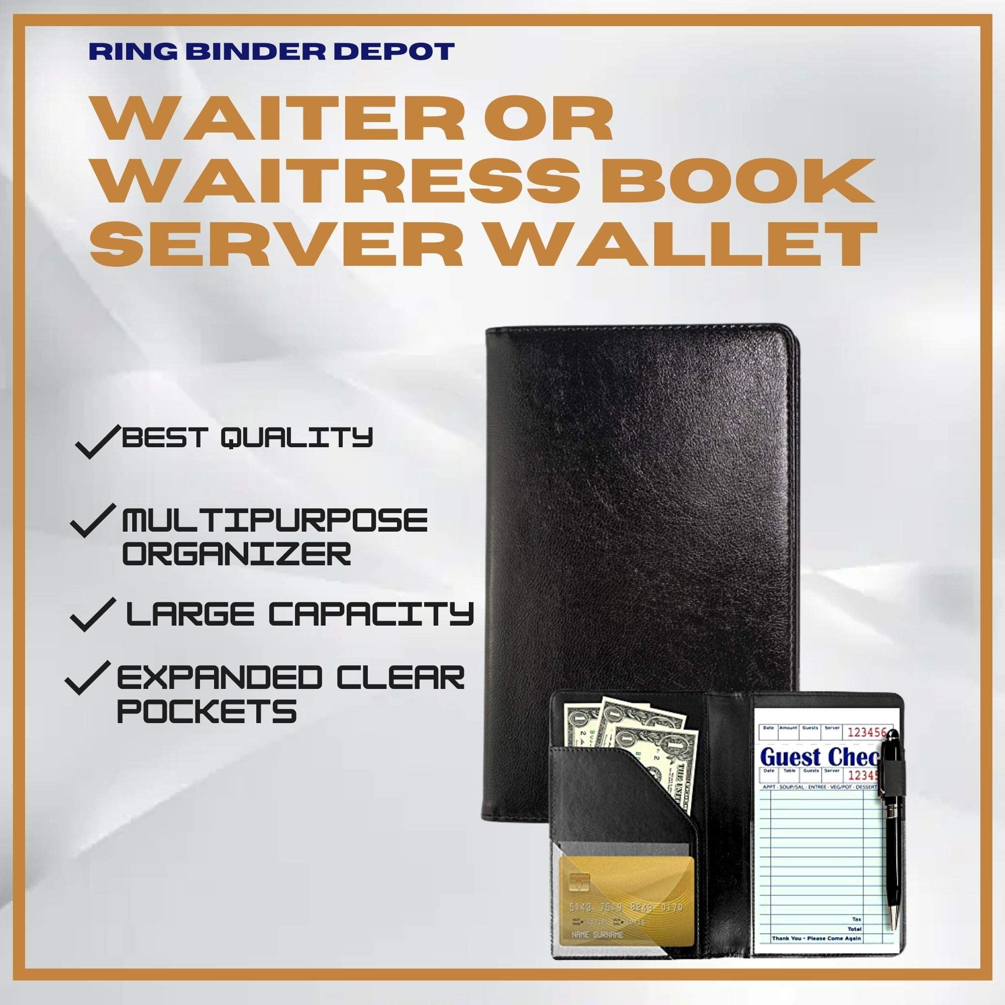 Professional Server Supplies Server Book For Waitress - 11 Pocket Waiter Wallet With Zipper & Pen Holder, Dinosaur Print Waitress Server Book