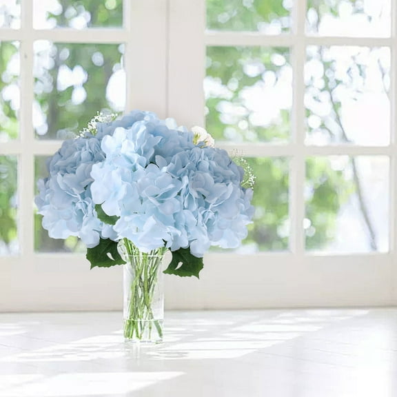 VINOIC 5 Heads 13 Inch Silk Hydrangea Flowers Artificial Bouquet for Party Decoration Wedding Centerpieces | Light Blue Realistic Stems for Home Decor Vase Filler
