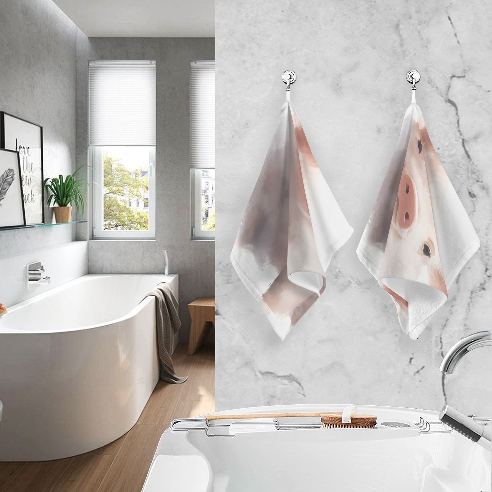 Piggy Pig Hand Towel Bath Towels Face Towels Cotton Absorbent for Home Hotel Spa Swimming Yoga Sports Decorative Towel Set of 2