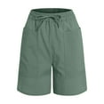 thumbnail image 5 of vigerkar Womens Bermuda Shorts Casual Loose Elastic Drawstring Beach Knee Length short Pants with Pockets Green, L, 5 of 5