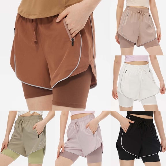 SEMPAI Women 2 in 1 Running Shorts High Waisted Athletic Casual Workout Shorts Quick Dry Yoga Gym Pants with Liner Pockets