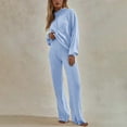 thumbnail image 5 of SELONE Comfy Lounge Sets For Women 2 Piece Long Sleeve Pullover Hooded Tops Long Lounge Trousers Crew Neck Casual Loose Taper Leg Suits Solid Sweat Suits Streetwear Fall Wintern Clothes Light Blue, 5 of 5