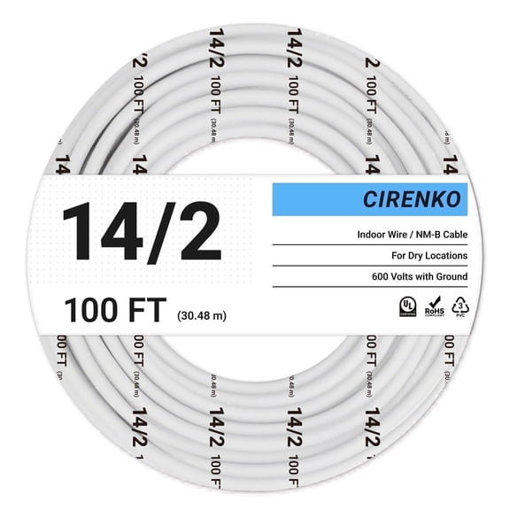 14/2 NM-B Cable 100 FT – UL Listed Residential Indoor Electrical Wire with Ground, Solid Bare Copper, 600V