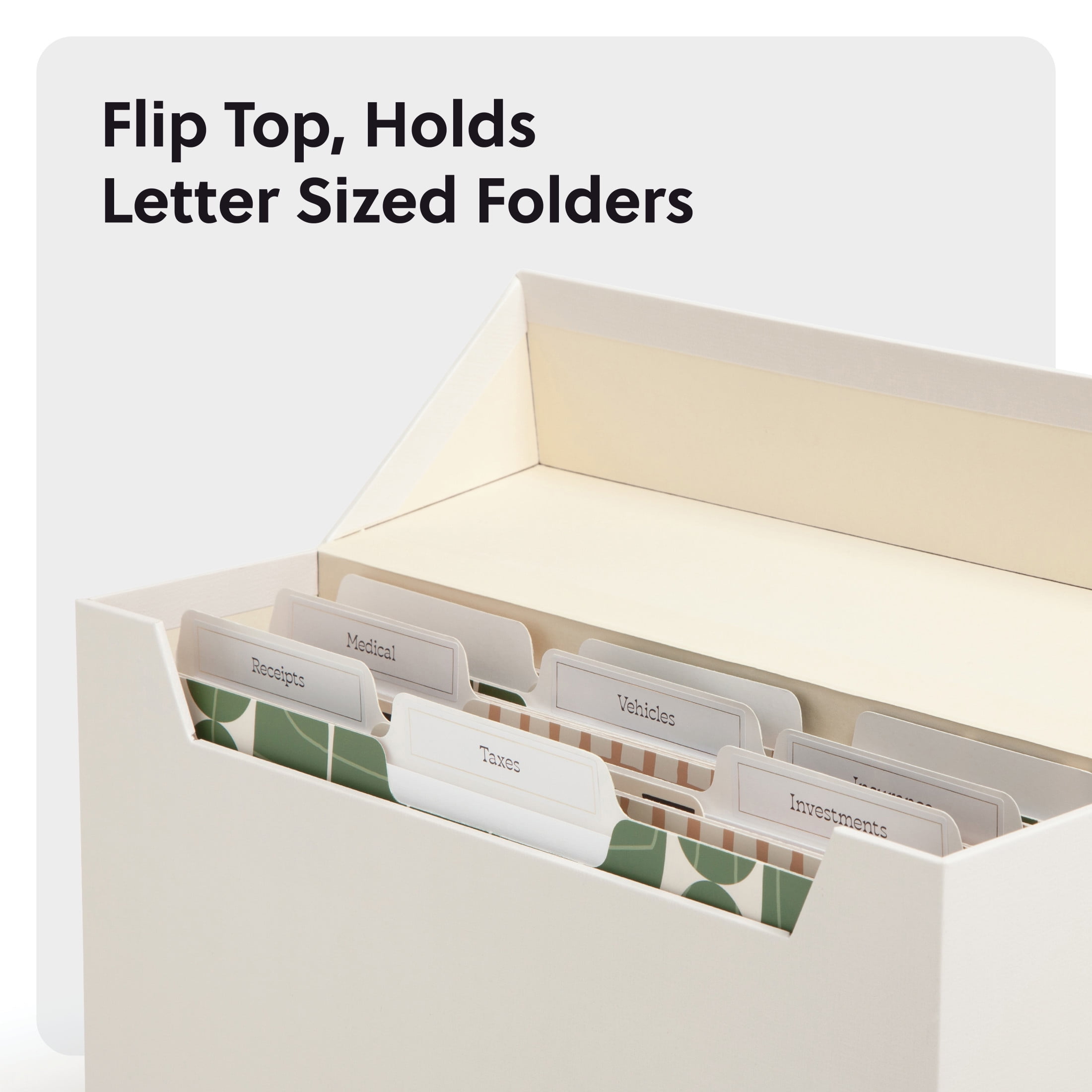 (2 pack) U Brands Flip Top File and Storage File Organizer Box, 9.4 x 3.7 x 13 in., Beige, Freestanding
