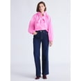 thumbnail image 3 of Free Assembly Women's and Women's Plus Size Ruffle Neck Cotton Top with Long Sleeves, XS-4X, 3 of 6