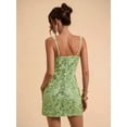 thumbnail image 2 of Green Floral Embroidered Beaded Square Neck Spaghetti Strap Mini Bodycon Dress For Women, 2 of 7