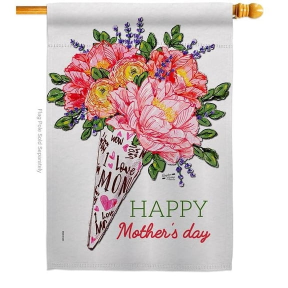 Angeleno Heritage H137475-BO Mother Day Bouquet Family 28 x 40 in. Double-Sided Decorative Vertical House Flags for Decoration Banner Garden Yard Gift