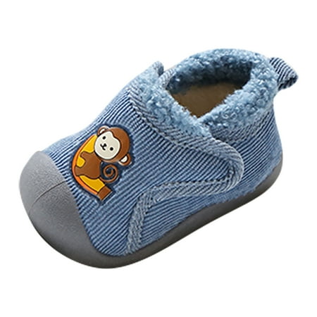 

kpoplk Baby Girl Shoes Girls Boys Leisure Shoes Cotton Cloth Cartoon Prints Soft Bottom Keer Warm Christmas Slippers For Kids(Navy)