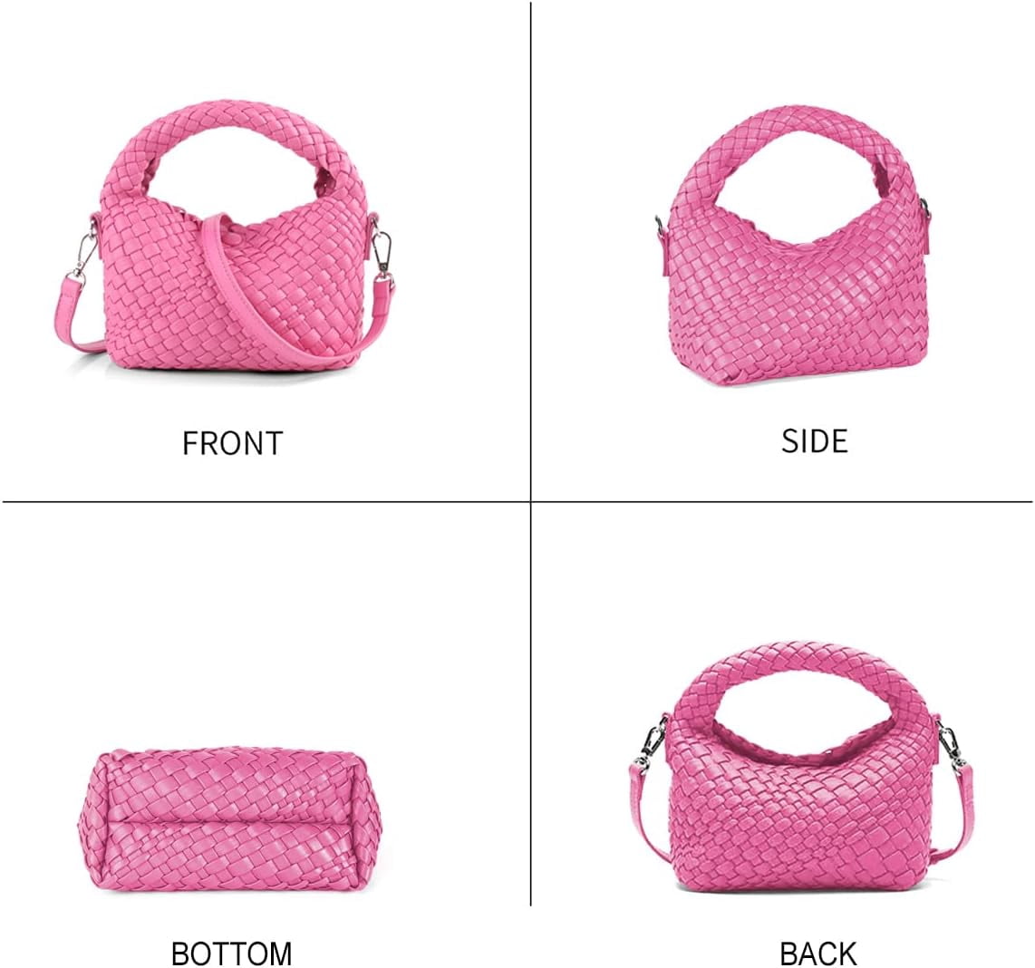 HMSHA Women Woven Tote Small Crossbody Bag, Weave Quilted Purse Square Shoulder Bag Woven Handbag with Detachable Strap