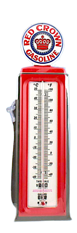 Red Crown 19 Inch x 6" Gasoline Gas Pump Metal Thermometer with Hanging hole Retro Vintage Collectable Gift