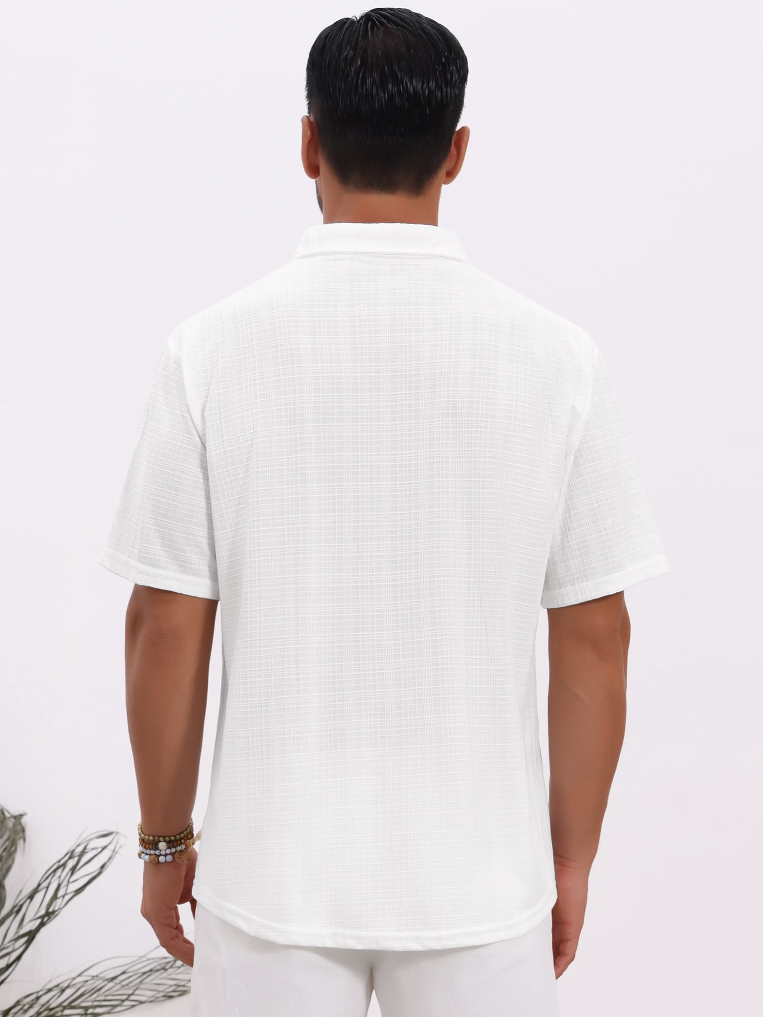 DARING DIVA Men's Texture Short Sleeve Button Down Casual Knitted Shirt M White