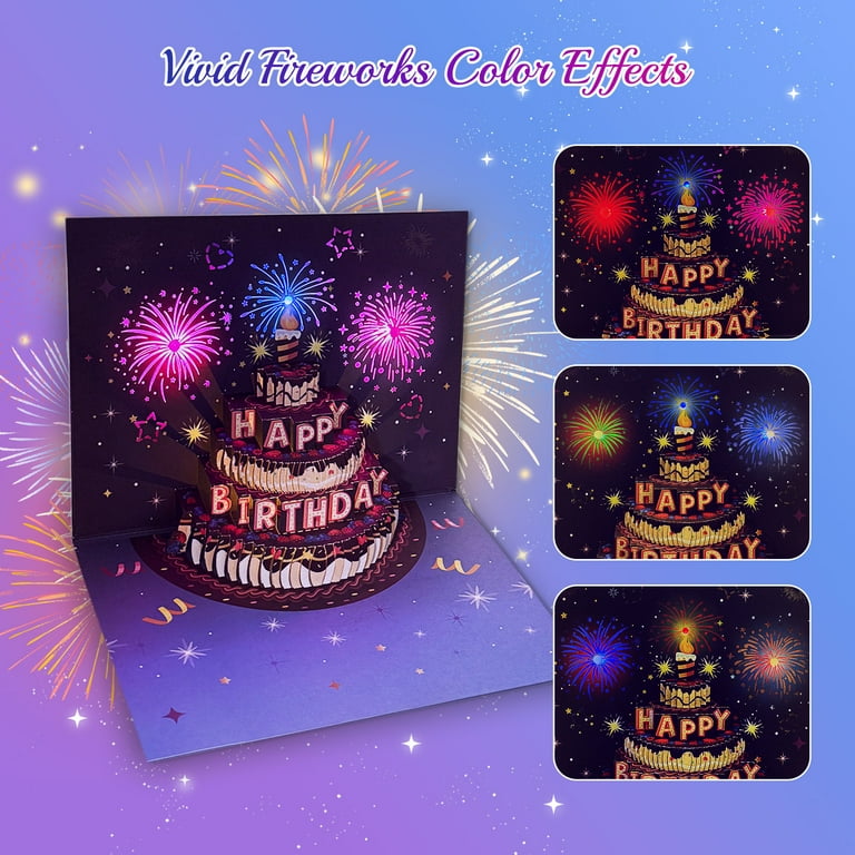 Lockways Happy Birthday Card, 3D Pop-Up Fireworks, Music