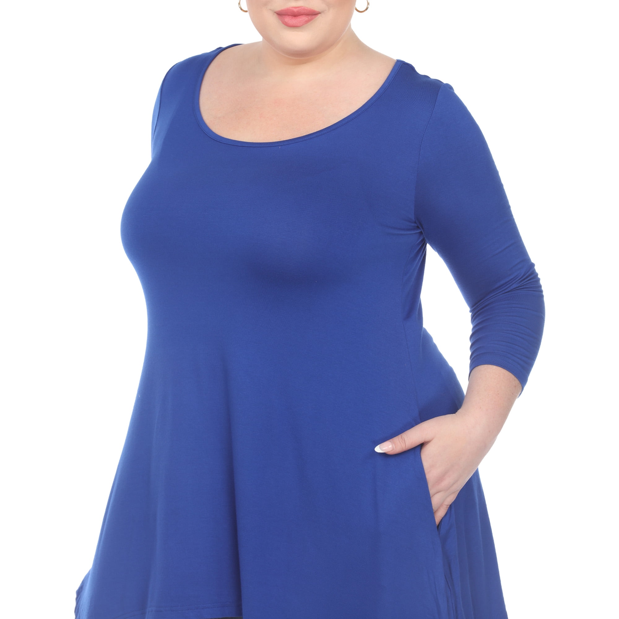 White Mark Women's Plus Size Quarter Sleeve Solid Sharkbite Tunic Top