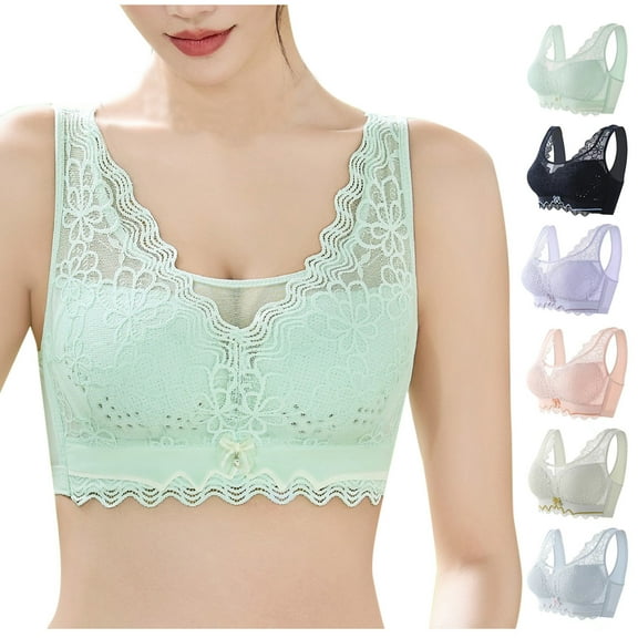 Jacenvly New Bralettes for Women Lace Embroidered Glossy Comfortable Breathable Bra Underwear No Rims Easy Care Sports Bras for Women High Support