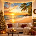 thumbnail image 3 of Tropical Beach Sunset with Palm Trees, Serene Coastal Scene for Ocean Lovers, Seaside Wall Art Housewarming Gift Tapestry Wall Hanging for Bedroom, Living Room and Dorm, 3 of 7