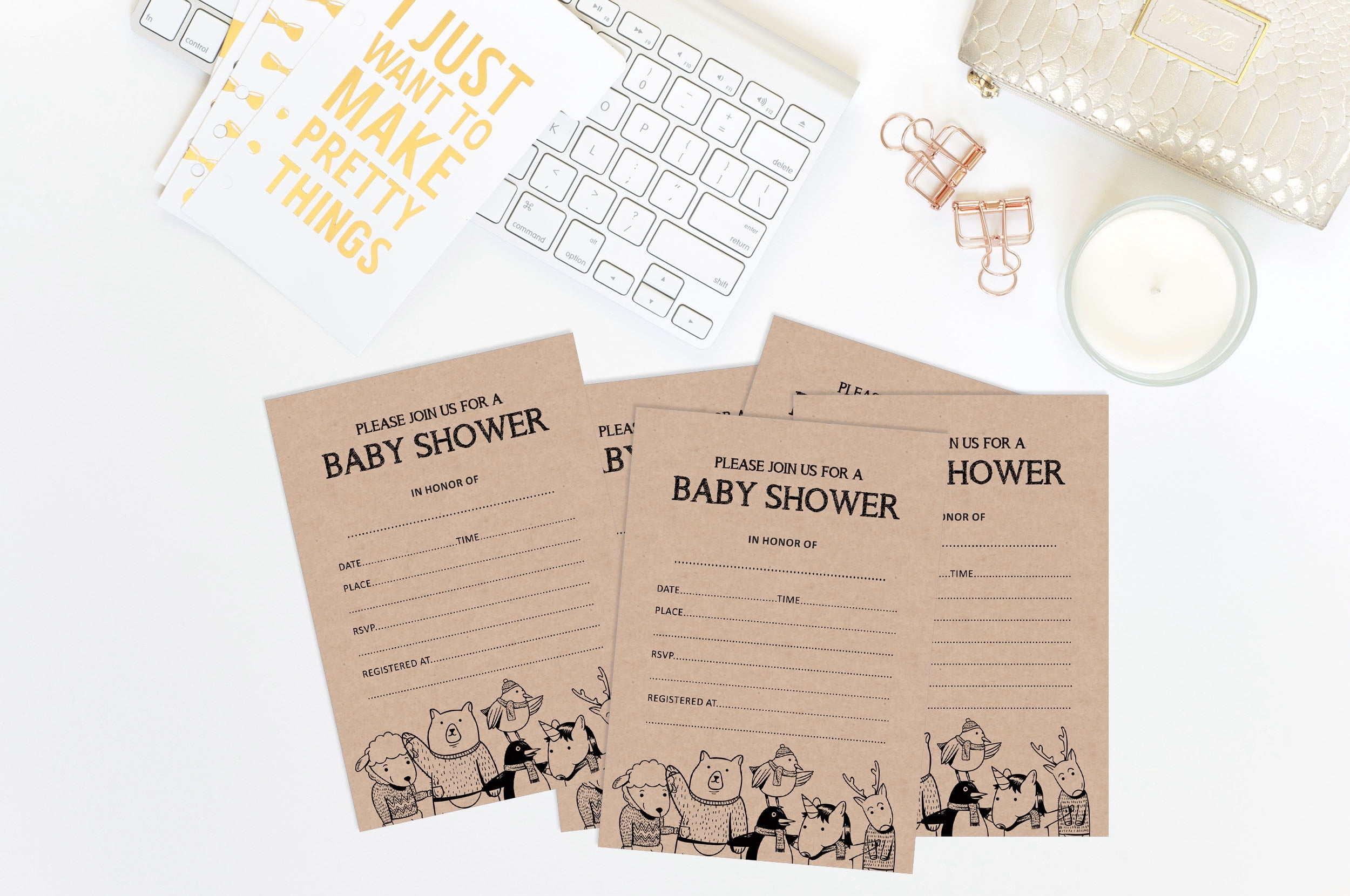 Inkdotpot 30Jungle Animals Baby Shower Rustic Invitation Cards Gender Neutral Fill In Blank Invites