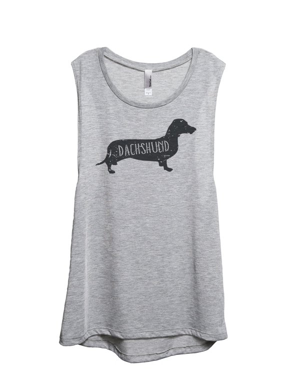 Dachshund Dog Silhouette Women's Sleeveless Muscle Tank Top Sport Grey X-Large