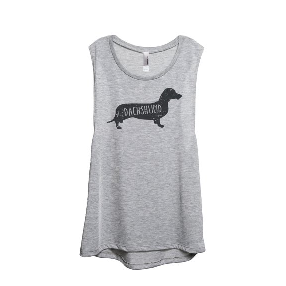Thread Tank Dachshund Dog Silhouette Women's Sleeveless Muscle Tank Top Sport Grey X-Large