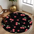 thumbnail image 3 of 5ft Round Rug, Cherry Rustic Non-Skid Rubber Backing Large Area Rugs - Living Room Bedroom Home Office, Spring Summer Tropic Fruit Black Indoor Floor Mat Carpets Washable Rug, 3 of 9