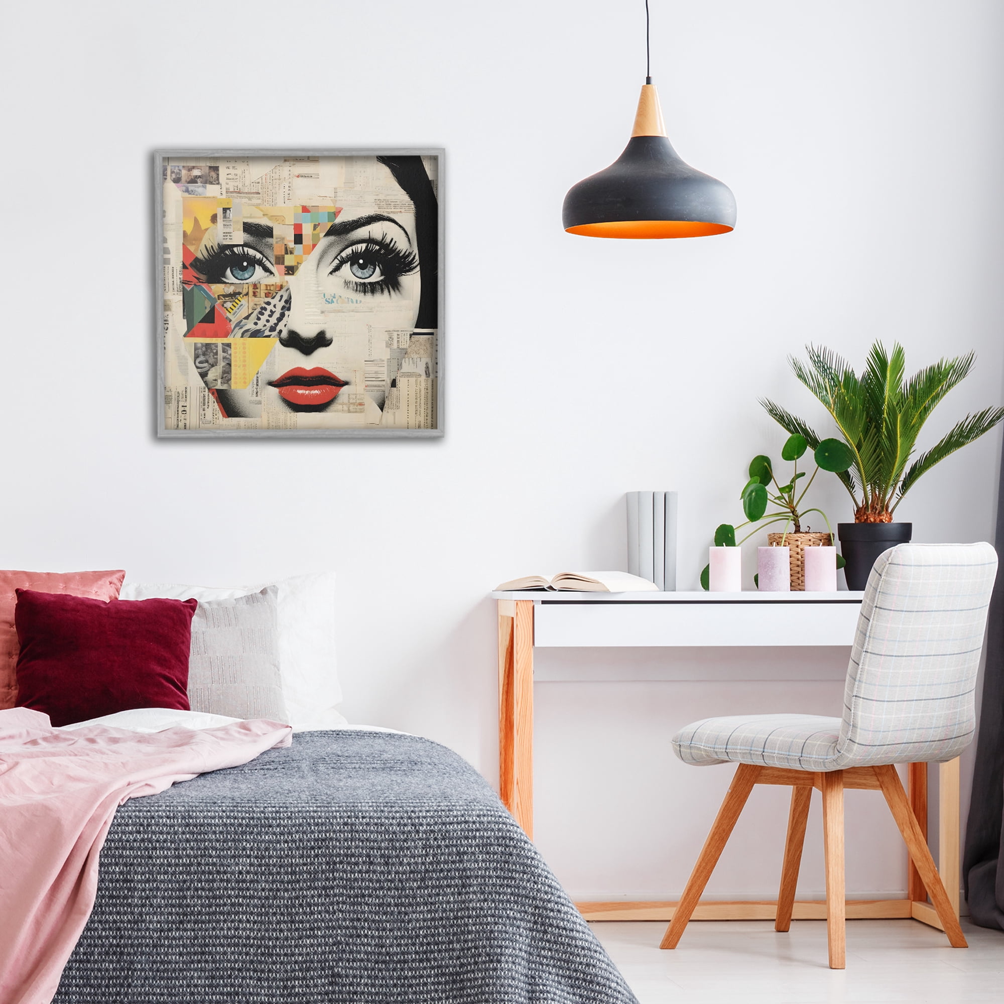 Stupell Industries Fashion Collage Pop Portrait Gray Framed Giclee Art, design by Creative Studio