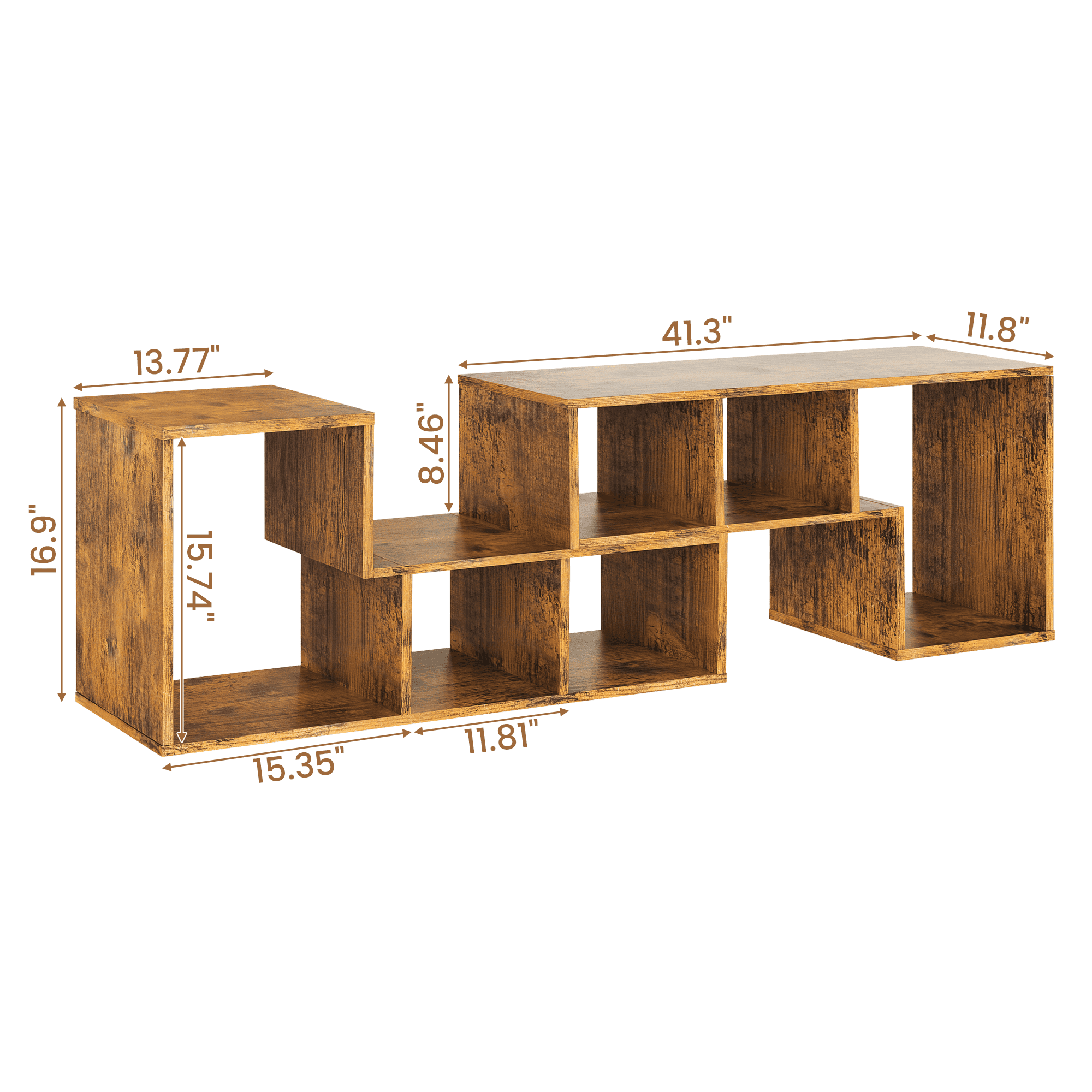 MOOSENG Horizontal Bookshelf, Vintage 2 Shelf Cube Bookcase L-Shaped TV Console Stand, Modern Entertainment Center with Open Storage Shelves for CDs/Movies/Books for Living Room, Bedroom