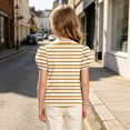 thumbnail image 4 of HAiming Girls Summer Tops Striped Short Sleeve Color Block Loose Casual Trendy T Shirts Scoop Neck Blouses Vacation Workout Kids Tops, 4 of 8
