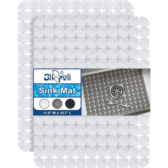 Bligli 2-Pack Sink Mats - 15.7"x11.8" Non-Slip PVC Liners, Quick-Dry Kitchen Protector for Stainless Steel/Ceramic, Dish Drying Mat (Clear)