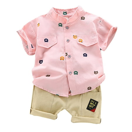 

QWERTYU Infant Baby Toddler Child Children Kids Outfits Clothing Set Cartoon Print Short Sleeve T Shirts and Shorts Set Summer for Boy 6M-4Y