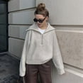 thumbnail image 4 of Womens Sweaters Quarter Zip Pullover V Neck Collar Long Sleeve Ribbed Knit Loose Casual 2025 Winter Fall Sweater Grey M, 4 of 7
