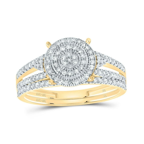 10kt Yellow Gold 1/2 Cttw Natural Diamond Fashion Round Wedding Engagement Anniversary Bridal Set, Women Size: 5-9