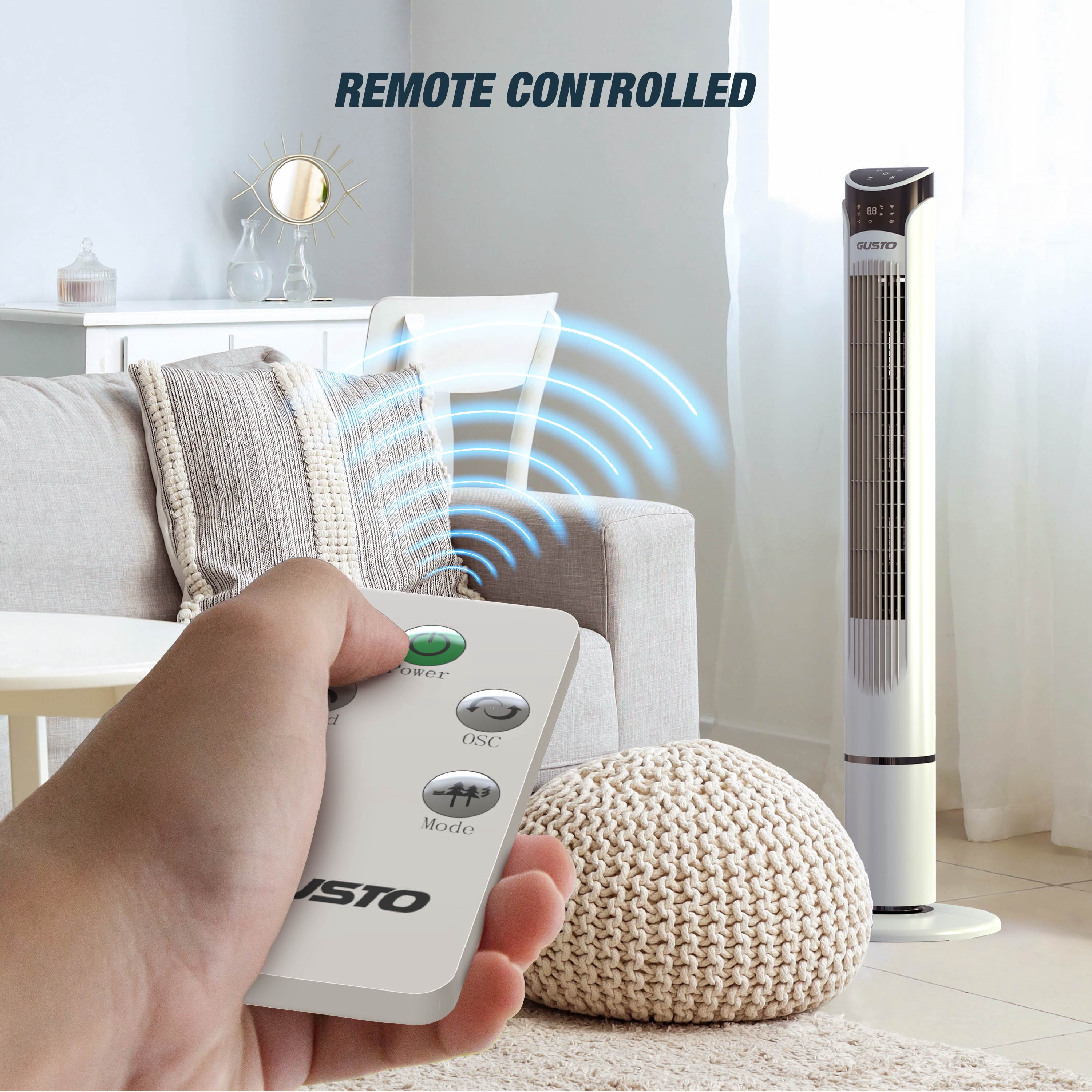 Tzumi 40" Smart Tower Fan, Bladeless Oscillating Standing Floor Fan with Remote, LED Display, and WiFi Function, White