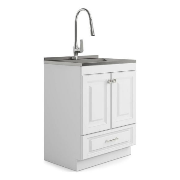 Bowery Hill Transitional 28" Laundry Cabinet with Faucet & Stainless Steel Sink