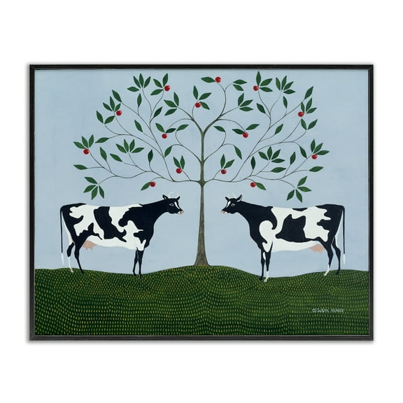 Stupell Industries Apple Tree Cows Symmetry Black Framed Giclee Art design by Susan Henke, 11 x 14