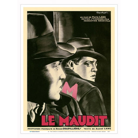 M - The Cursed (Le Maudit) - Starring Peter Lorre - Directed by Fritz Lang - Vintage French Film Movie Poster by Cecchetto c.1931 - Master Art Print (Unframed) 9in x 12in