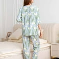 thumbnail image 6 of Jinhomg Womens Soft Cotton Pajamas Elegant Floral Print Long Sleeve Button Down Tops and Straight Pants Sets 2 Piece Casual Sleepwear Loungewear Seasonal Sale Green XL, 6 of 9