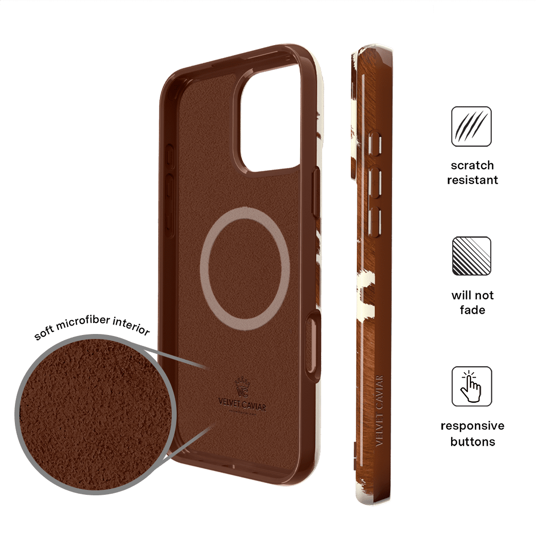 VELVET CAVIAR for iPhone 16 Pro Case Cow Print - Compatible with MagSafe - Cute Protective Black Case for Women - Cocoa Cow