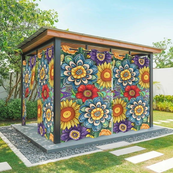Outdoor Curtains for Patio Waterproof, Boho Colorful Floral Outdoor Privacy Panels Grommet, Spring Flower Botanical Sunflowers Plant Blackout Outside Curtains for Porch/Cabana 54"x108", 2 Panels