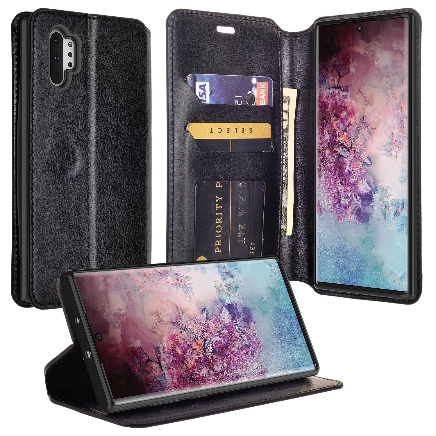 Card Holders Kickstand Luxury Black Wallet Cover for Samsung Galaxy Note 10 Plus Leather Flip Case Fit for Samsung Galaxy Note 10 Plus