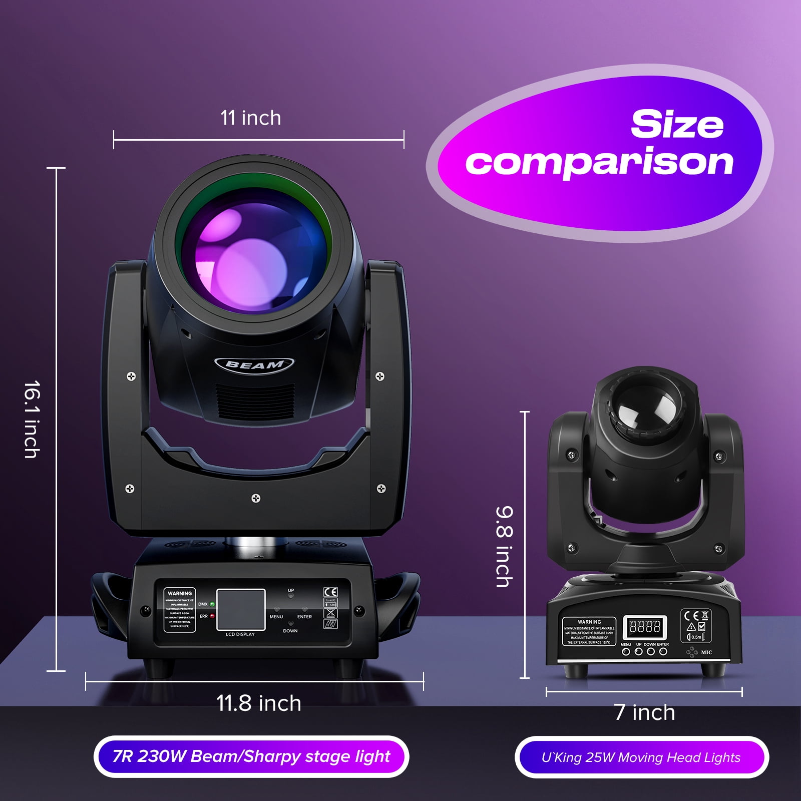 7R 230W Beam Sharpy Moving Head DJ Lights,LED Stage Light 17 Gobos and 14 Colors DMX512 Control for Wedding Disco Club Lighting Party Christmas, Black, 1Pack
