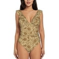 thumbnail image 2 of Yiaed Brown Flowers Print Women's Ruffled One Piece Swimsuit V Neck Swimwear Slimming Monokini for Woman-Medium, 2 of 8