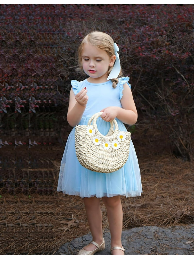 blue dress 4t Oudiya Toddler Girls Tutu Fluffy Ruffle Sleeve Dresses Summer Casual Tulle Party Sundress for Kids 4t-5t, Girl's NTS Fashion Tj Maxx Black Band Size:34 The Carriage Boutique Picque