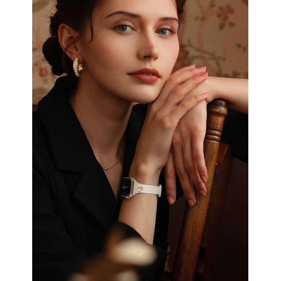 SHILIU-Slim Leather Bands with Charms Women Compatible with Apple Watch Band 42mm(S123)44mm 45mm 46mm 49mm,Top Genuine Leather Strap Thin Wristband for iWatch Series 11/10/9/8/7/6/5/4 SE Ultra3/2/1