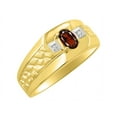 thumbnail image 4 of RYLOS Men's Rings Yellow Gold Plated Silver Classic Nugget 6X4MM Oval Gemstone & Diamond Ring Garnet January Birthstone Ring Size 11, 4 of 7