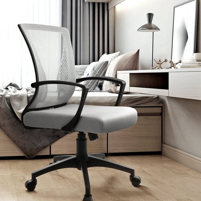 Walnew Mid back Mesh Office Chair Desk Chair Computer Task Chair with Lumbar Support and Armrest White Walmart