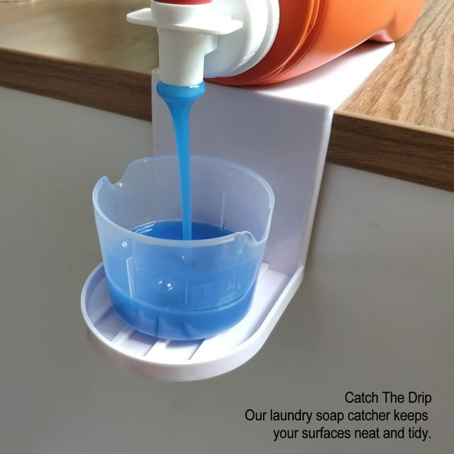Organizador de tazas de detergente, paquete de 2 detergentes para ropa, soporte para detergente para ropa, bandeja de jabón con colector de goteo, materiales ecológicos