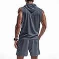 thumbnail image 7 of Stamzod Mens Track Suits 2 Piece Set Summer Solid Color Sleeveless Hoodie and Shorts Casual Loose Plus Size Workout Sweatsuits for Men with Zipper Dark Gray XL, 7 of 7