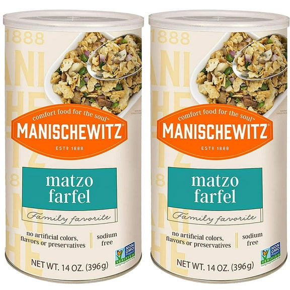 Manischewitz Matzo Farfel, 14oz Resealable Canister, Sodium Free, No Artificial Colors or Flavors, Non GMO, Kosher For Passover & Year Round