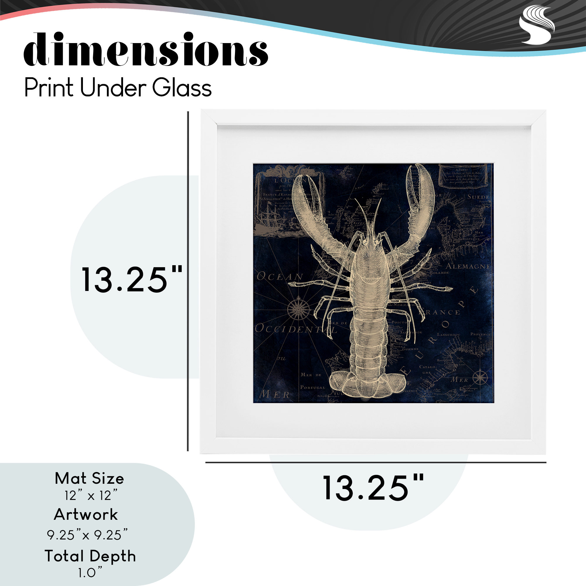 Lobster Contour over Map White Framed Print Under Glass, design by Sasha