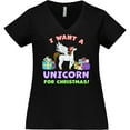 thumbnail image 3 of Inktastic I Want a Unicorn for Christmas with Presents Women's Plus Size V-Neck T-Shirt, 3 of 5