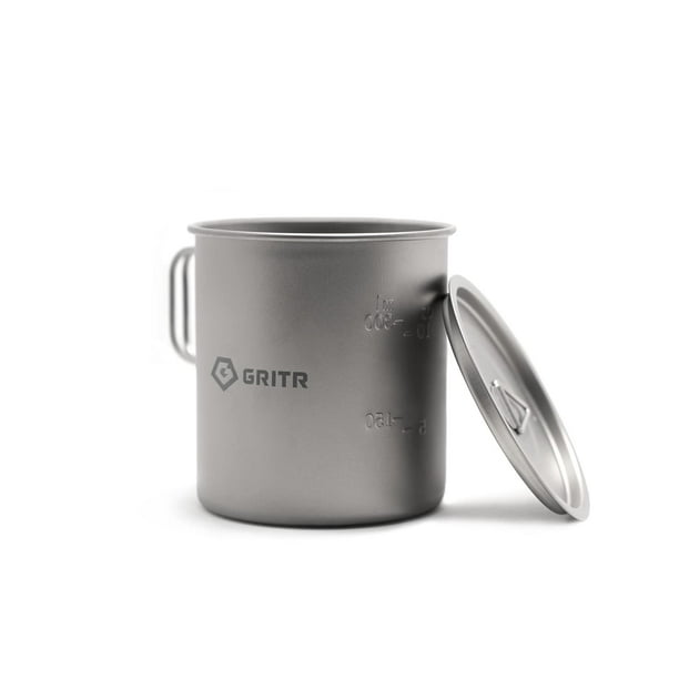 Taza De Titanio Gritr 15,2 Fl Oz / 450 Ml | Camping Mochilero Picnic Senderismo Viajes Equipo De Cocina Al Aire Libre Con Tapa Y Asas Plegables | Taza De Metal Multiusos Ultraligera Para Agua, Café, T